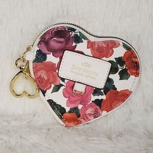 Juicy Couture Y2K Heart Shaped Rose Coin Purse Charm Keychain